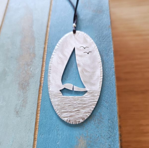 Unique handmade Aluminium textured boat pendant