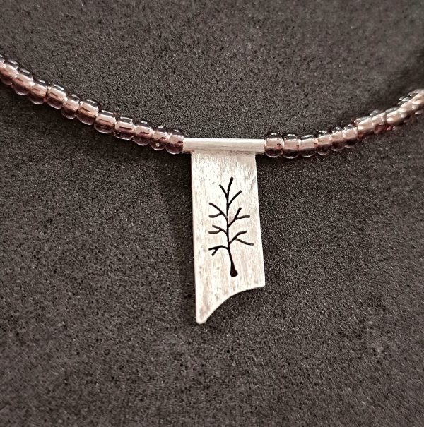 Silver Tree pendant in a glass beads necklace - Image 2