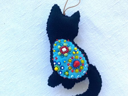 Handmade Cyprus Cat Ornament. Embroidered cat.