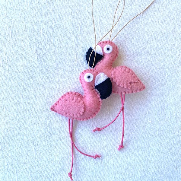 Pink Flamingo ornaments from Cyprus. Felt flamingo.