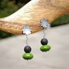 Silver Stud earrings with lava and green howlite stones - Image 2