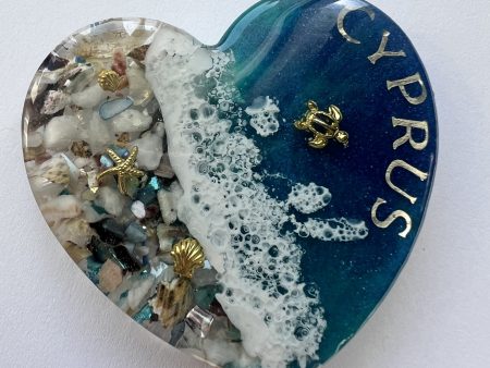 Ocean inspired resin heart fridge magnet. Made to order