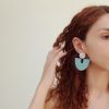 Beige And Turquoise Statement Polymer Clay Earrings - Image 2