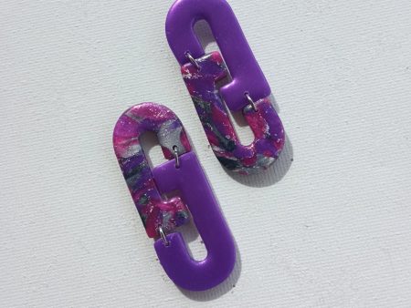 Marbled purple, fuchsia and silver statement stud earrings