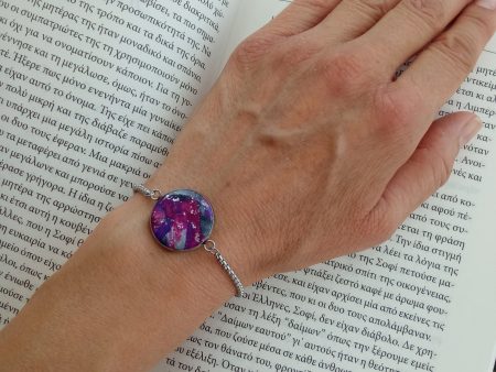 Marbled Fuchsia, Purple and Silver Bracelet