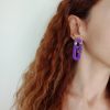 Marbled purple, fuchsia and silver statement stud earrings - Image 2