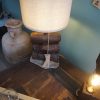 Olive log and Lefkara stone table lamp