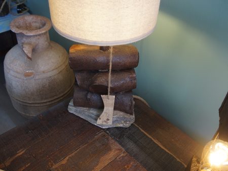 Olive log and Lefkara stone table lamp