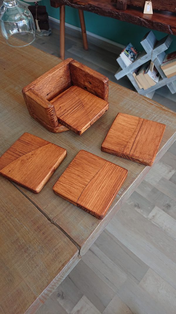 Set of 4 Handmade high-quality multi-wood coasters with holder - Image 4