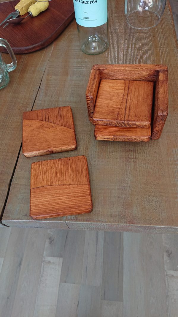 Set of 4 Handmade high-quality multi-wood coasters with holder - Image 3