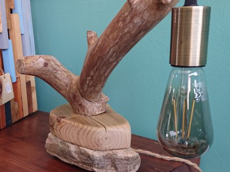Village stone and wood table lamp