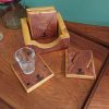 Set of 4 Handmade high-quality multi-wood coasters with holder that includes built in bottle opener