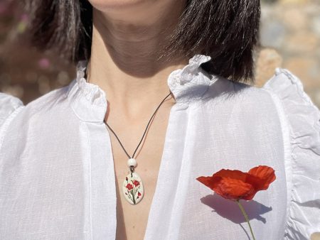 Hand Painted Pebble Necklace "Poppies"