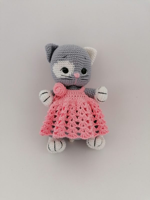 Handmade crocheted toy Kitty RED