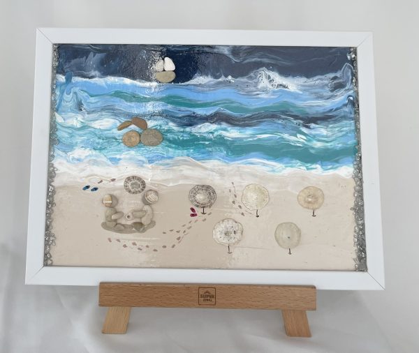 Framed Pebble Art ''Sea side'' - Image 6