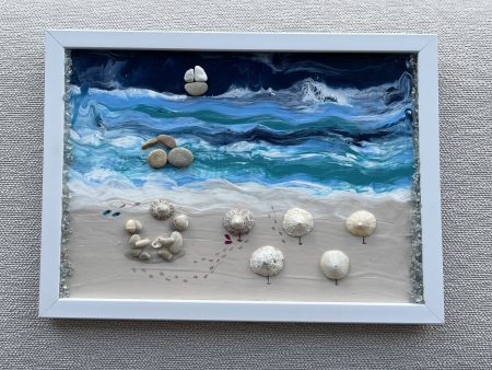 Framed Pebble Art ''Sea side''