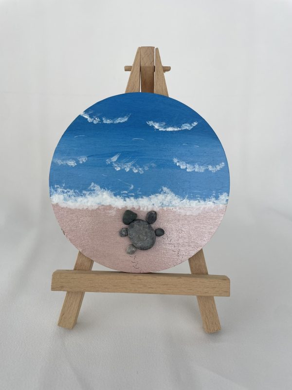 Pebble Art On Wood Slice "Sea Turtle"