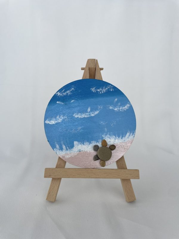 Pebble Art On Wood Slice "Sea Turtle" - Image 5