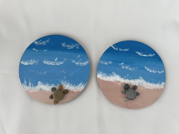 Pebble Art On Wood Slice "Sea Turtle" - Image 6