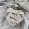 Personalized feathered bauble. New baby, wedding keepsake.