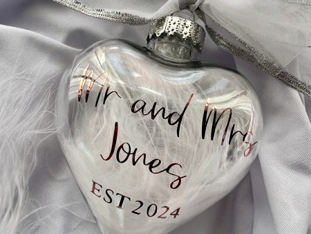 Personalized feathered bauble. New baby, wedding keepsake.