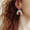 Ivory and mauve flower/ rainbow polymer clay earrings - Image 2