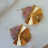 Marbled multicoloured and gold semi-circles polymer clay earrings