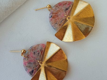 Marbled multicoloured and gold semi-circles polymer clay earrings