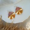 Marbled multicoloured and gold semi-circles polymer clay earrings - Image 2