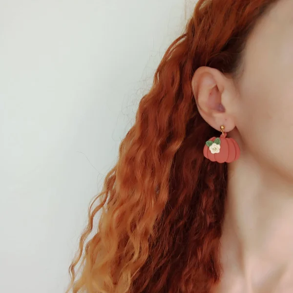 Pumpkin with flower dangle earrings