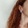 Marbled fuchsia, purple and silver traingular stud earrings - Image 4