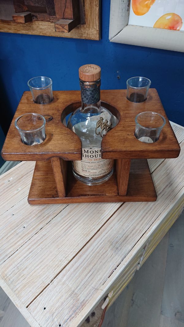 Handmade single bottle/ 4 shot glass display piece - Image 7