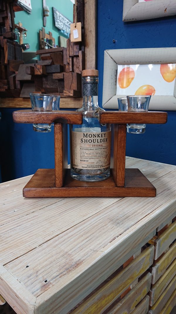 Handmade single bottle/ 4 shot glass display piece - Image 6