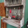 Rustic, repurposed wood, wall-mounted drinks bar with shelf