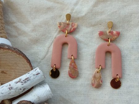 Cinnamon, marbled boho polymer clay earrings