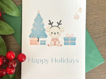 Christmas Card | Happy Holidays | Dog by Christmas Tree Design