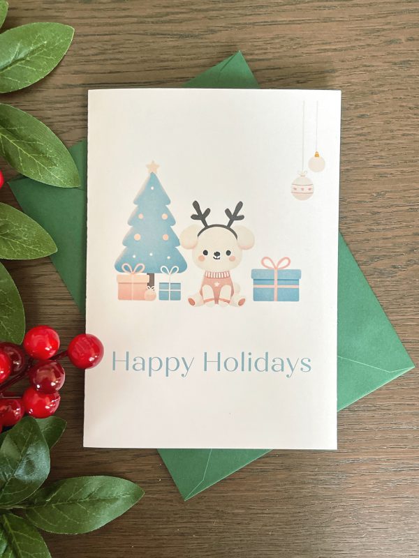 Christmas Card | Happy Holidays | Dog by Christmas Tree Design