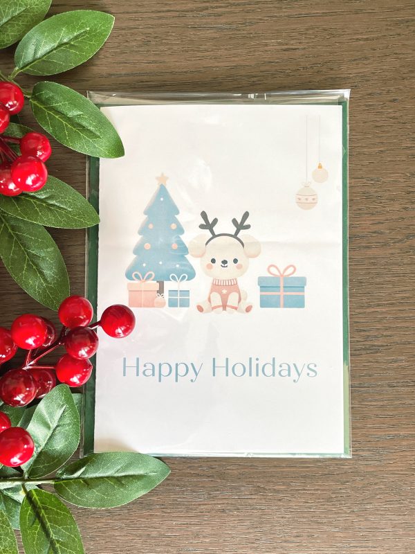 Christmas Card | Happy Holidays | Dog by Christmas Tree Design - Image 2