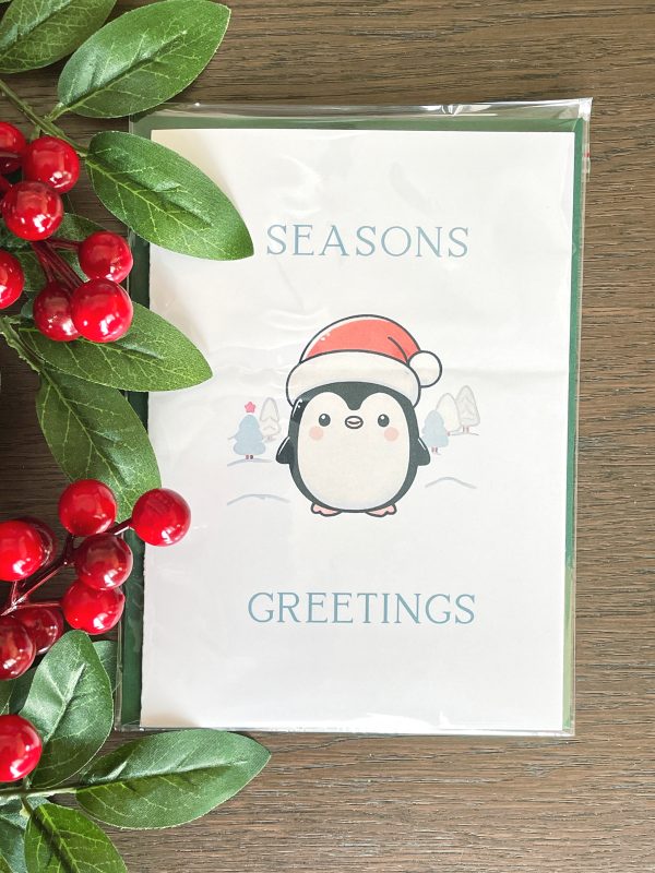 Christmas Card | Season's Greetings | Penguin in Santa Hat Design - Image 3