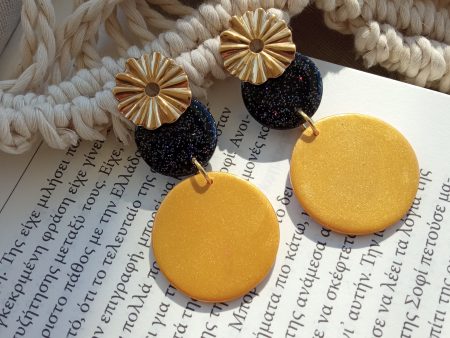 Glitter black and gold statement earrings