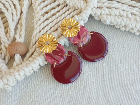Marbled burgundy statement earrings