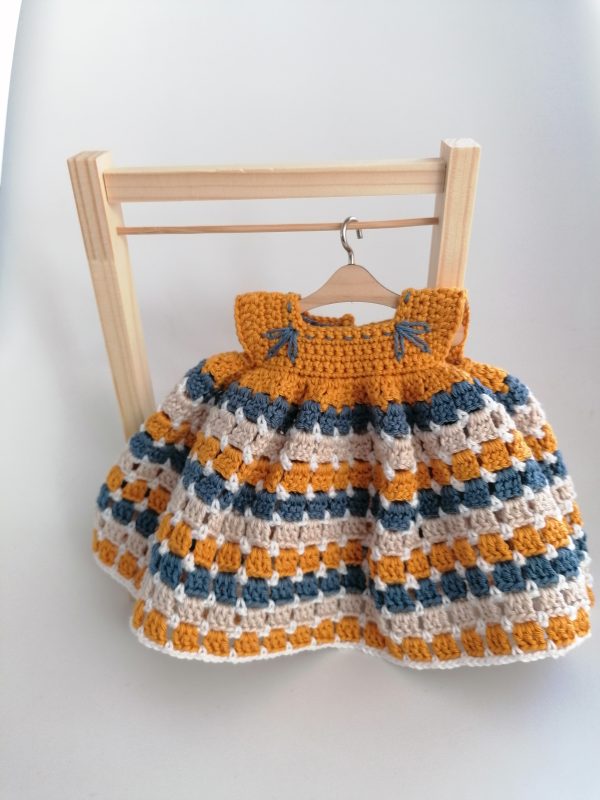 Handmade crocheted set of clothes for doll Mari - Colourful Stripes - Image 2