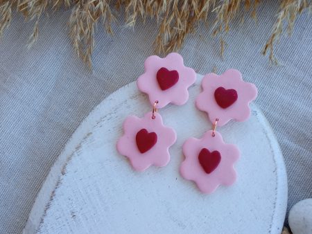 Flower and heart earrings