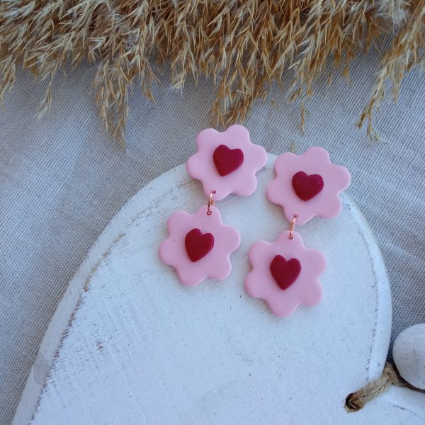 Flower and heart earrings