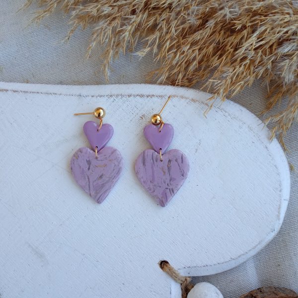 Lilac heart dangle earrings - Image 3