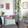 green & grey buttoned comfort cushion - in use sofa