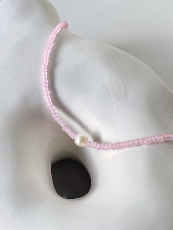 Pink Beaded Pearl Necklace - Image 4