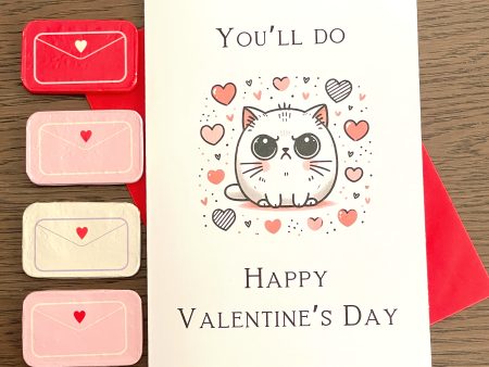 Cat Valentine's Day card with funny grumpy cat illustration