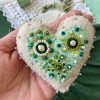 Mint green heart ornament. Beaded Cyprus heart.