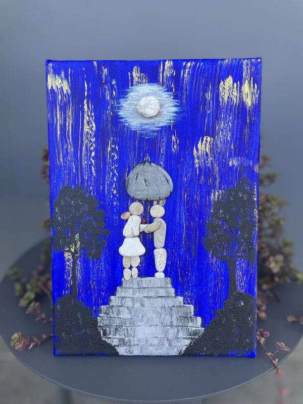 Pebbles on Canvas "Under The Moon Light", A perfect gift for a soulmate - Image 4